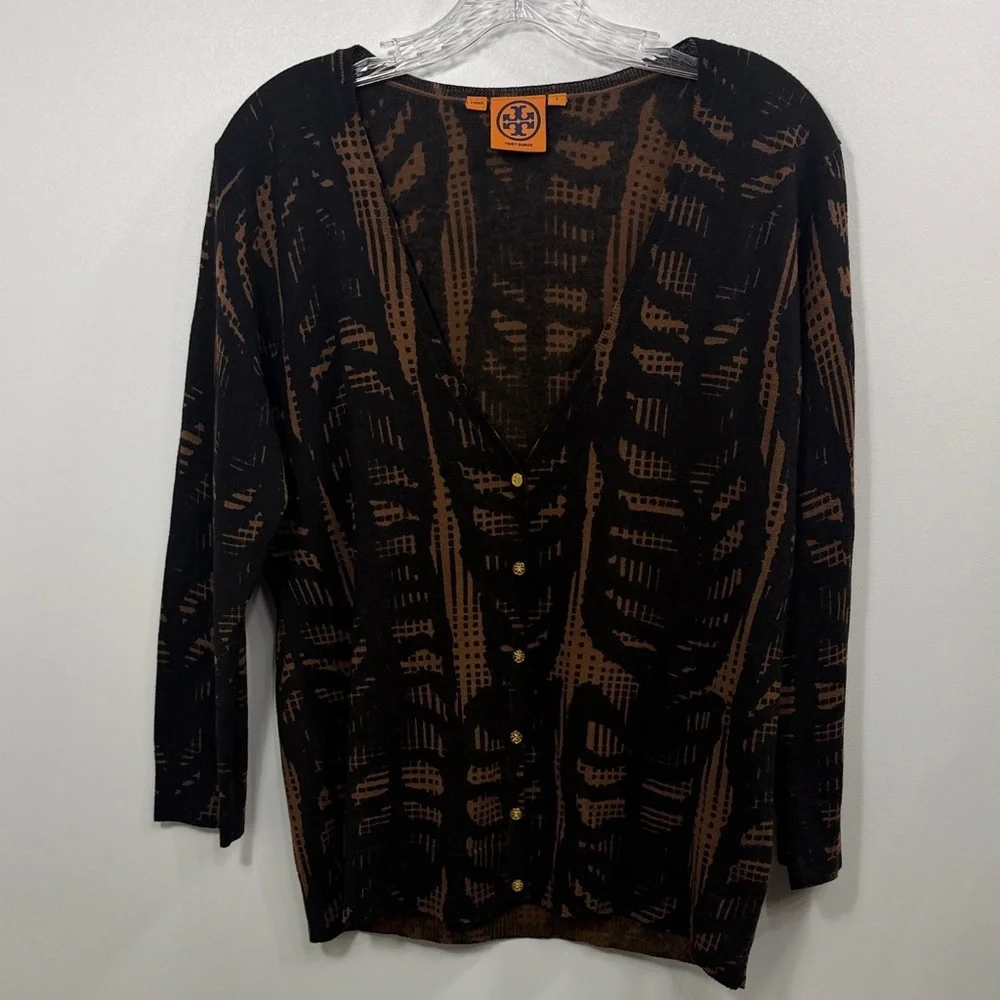 Tory Burch 100% merino wool black brown sweater size large